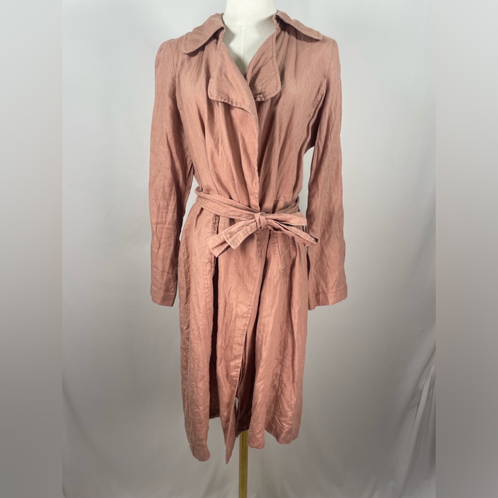 Cynthia Rowley 100% Linen Trench Coat Size Small Dusty Rose Pink Belted Duster
